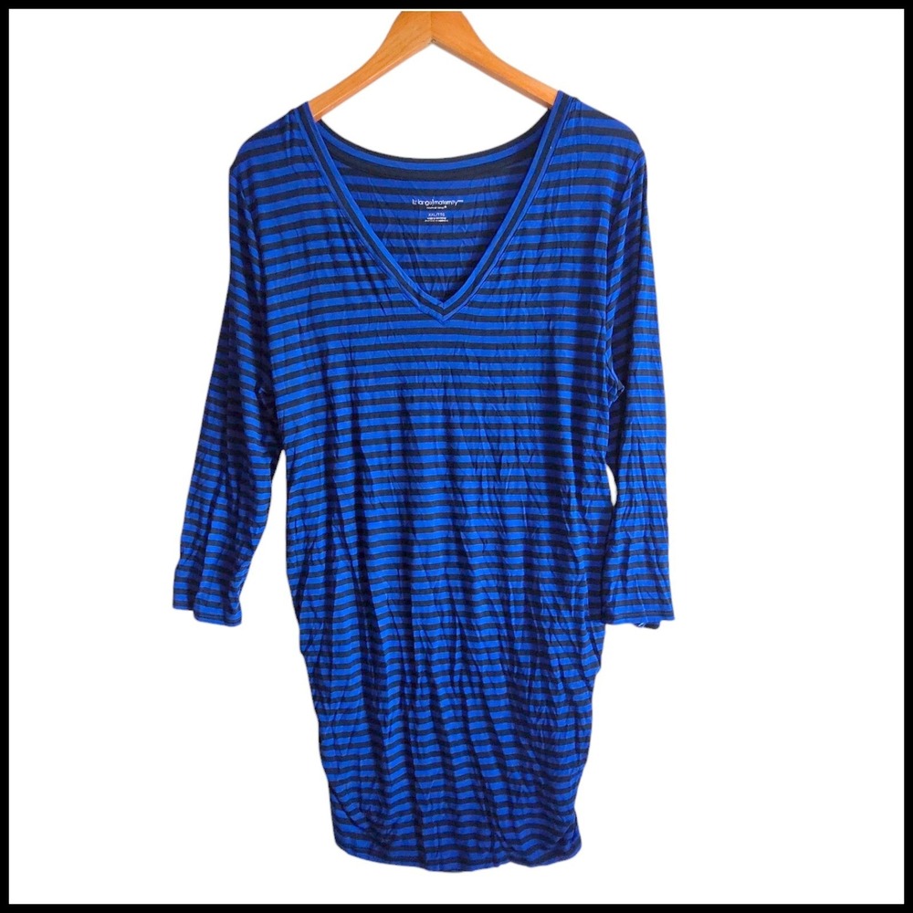 Liz Lange Maternity Top Blue Striped 3/4 Sleeve V Neck‎ Comfort XXL NWT